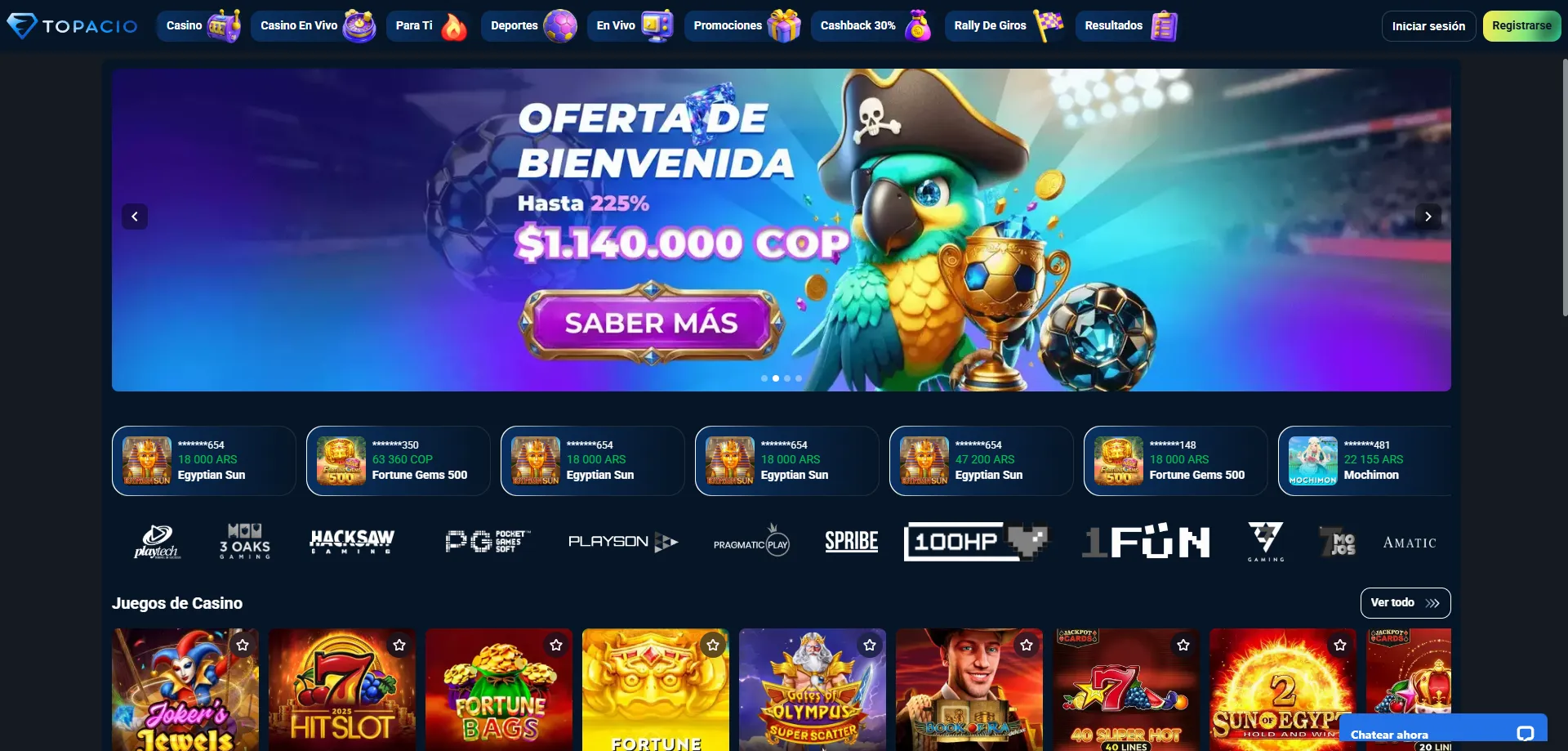 Topacio Casino Colombia rese&ntilde;a completa 2026 bono bienvenida