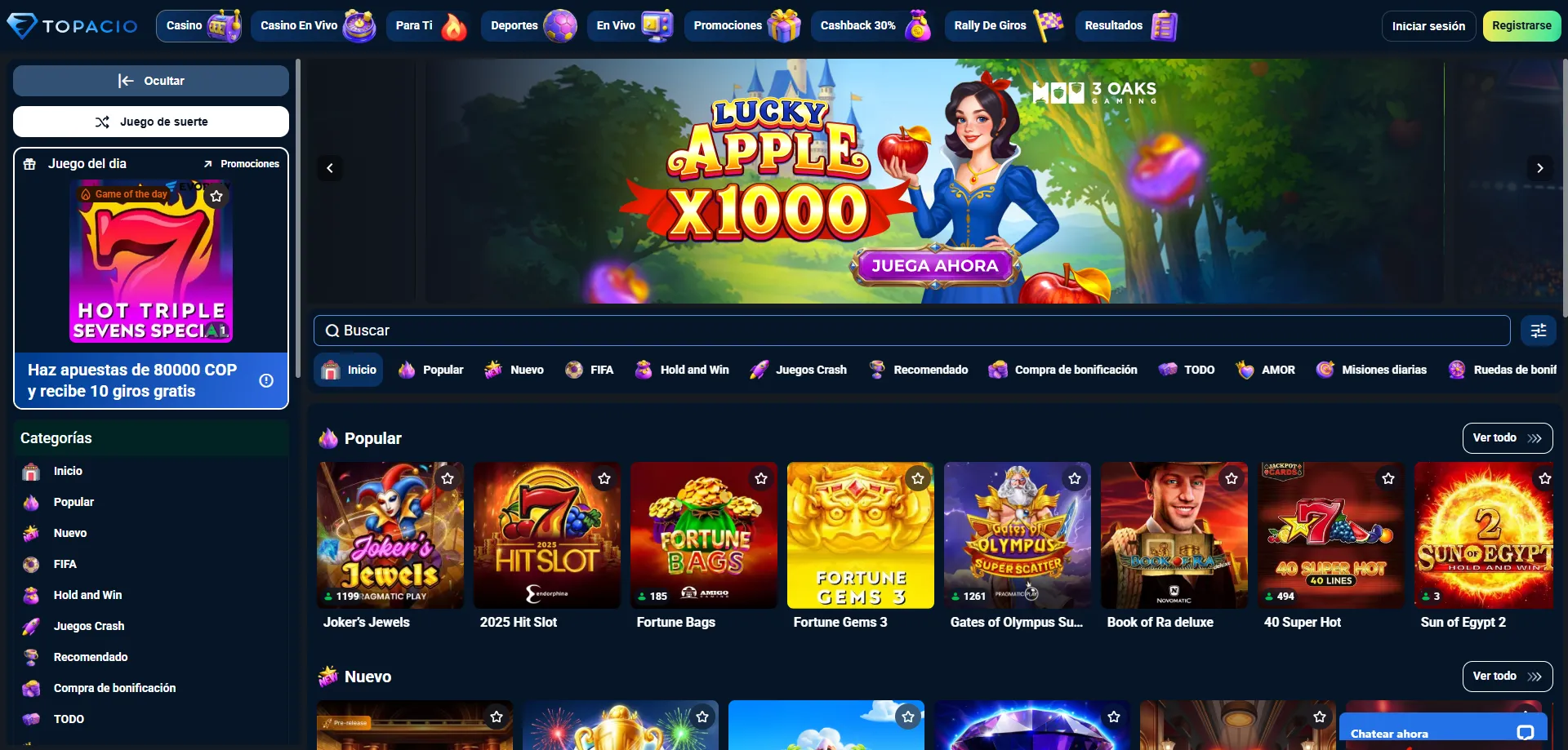 Tragamonedas y juegos de casino en Topacio Casino Colombia